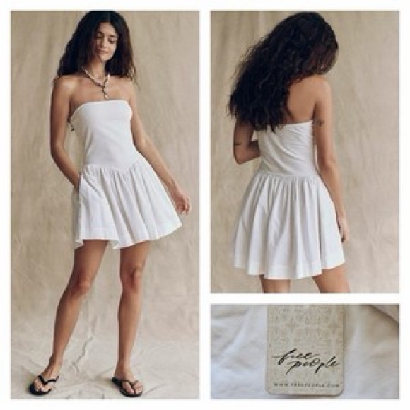 Free People Dresses & Skirts - Free People Strapless Cream Summer Mini Dress 100% Cotton, Elastic Top. Size: XL